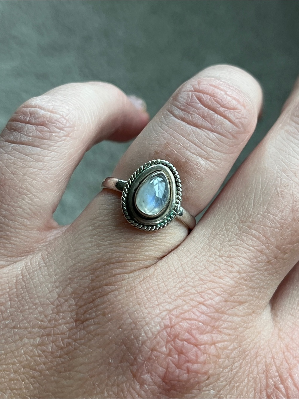 Sterling Silver Teardrop Moonstone Ring - Iridescent